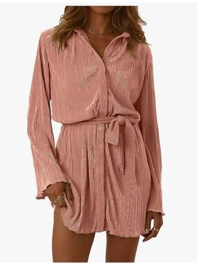 Pleated Button-Front Romper in Dusty Rose